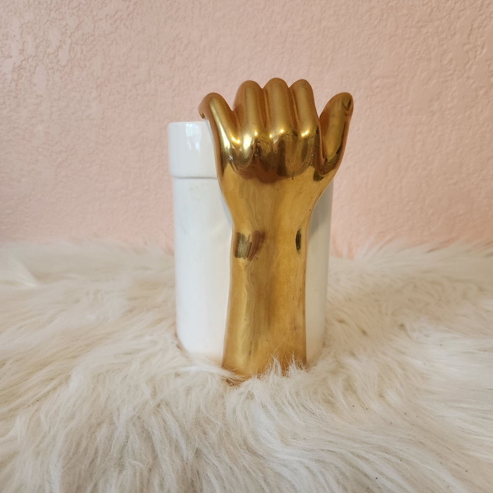Taste Setter by Sigma White Shiny Gold Eclectic Hand Vase